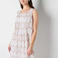 Perceptions Womens Sleeveless Medallion Shift Dress Petite