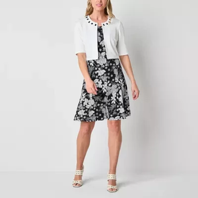 Perceptions Womens Floral Jacket Dress Petite