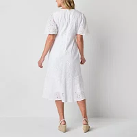 Liz Claiborne Womens Short Sleeve Midi Empire Waist Dress