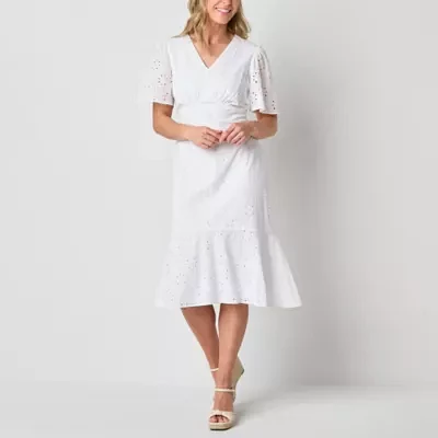 Liz Claiborne Womens Short Sleeve Midi Empire Waist Dress