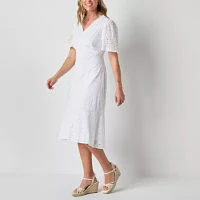 Liz Claiborne Womens Short Sleeve Midi Empire Waist Dress