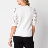 Liz Claiborne Womens Crew Neck Short Sleeve Pullover Sweater
