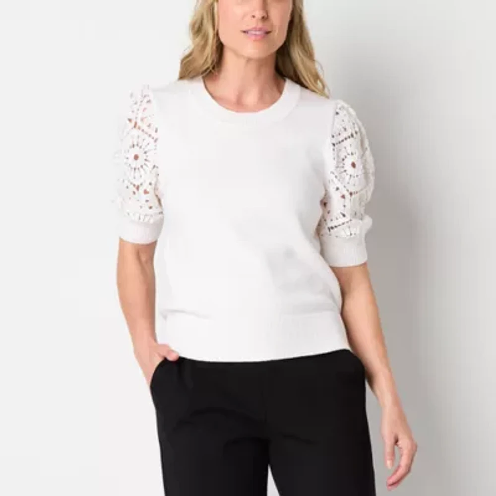Liz Claiborne Womens Crew Neck Short Sleeve Pullover Sweater