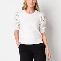 Liz Claiborne Womens Crew Neck Short Sleeve Pullover Sweater