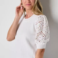 Liz Claiborne Womens Crew Neck Short Sleeve Pullover Sweater