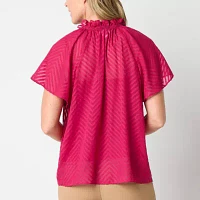 Liz Claiborne Womens Crew Neck Short Sleeve Blouse