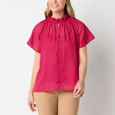 Liz Claiborne Womens Crew Neck Short Sleeve Blouse