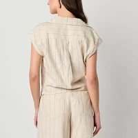 Worthington Womens Short Sleeve Wrap Shirt