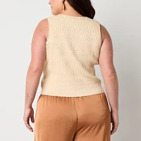 Worthington Plus Womens Boat Neck Sleeveless Pullover Sweater