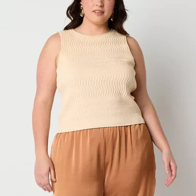 Worthington Plus Womens Boat Neck Sleeveless Pullover Sweater
