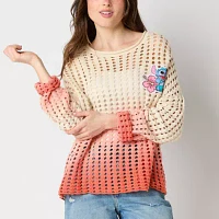 Juniors Womens Round Neck Long Sleeve Lilo & Stitch Pullover Sweater