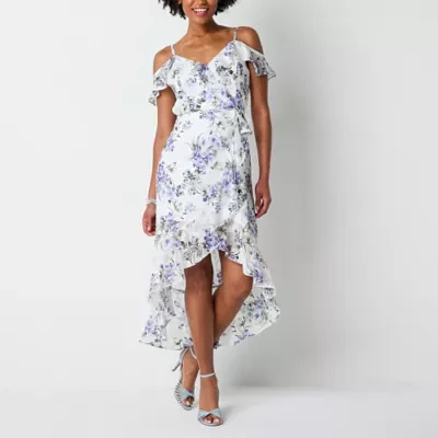 by&by Womens Floral High-Low Fit + Flare Dress Juniors