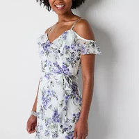 by&by Womens Floral High-Low Fit + Flare Dress Juniors