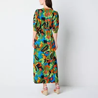 52seven Womens Elbow Sleeve Floral Maxi Dress