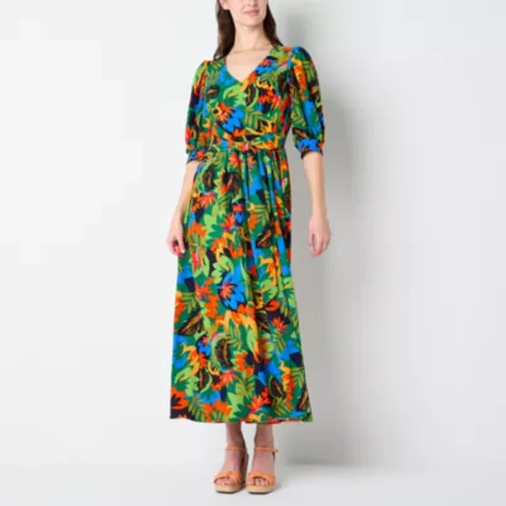 52seven Womens Elbow Sleeve Floral Maxi Dress