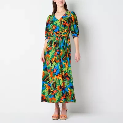 52seven Womens Elbow Sleeve Floral Maxi Dress