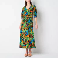 52seven Womens Elbow Sleeve Floral Maxi Dress