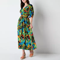 52seven Womens Elbow Sleeve Floral Maxi Dress