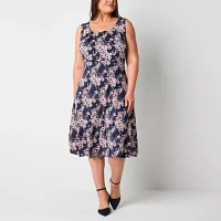 Perceptions Womens Floral Jacket Dress Plus