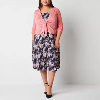 Perceptions Womens Floral Jacket Dress Plus