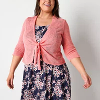 Perceptions Womens Floral Jacket Dress Plus