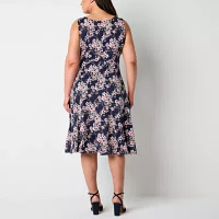 Perceptions Womens Floral Jacket Dress Plus