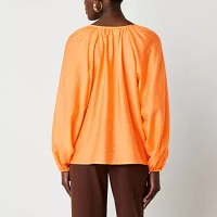Worthington Womens Split Tie Neck Long Sleeve Blouse