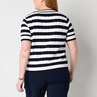 Liz Claiborne Plus Womens Crew Neck Elbow Sleeve Blouse