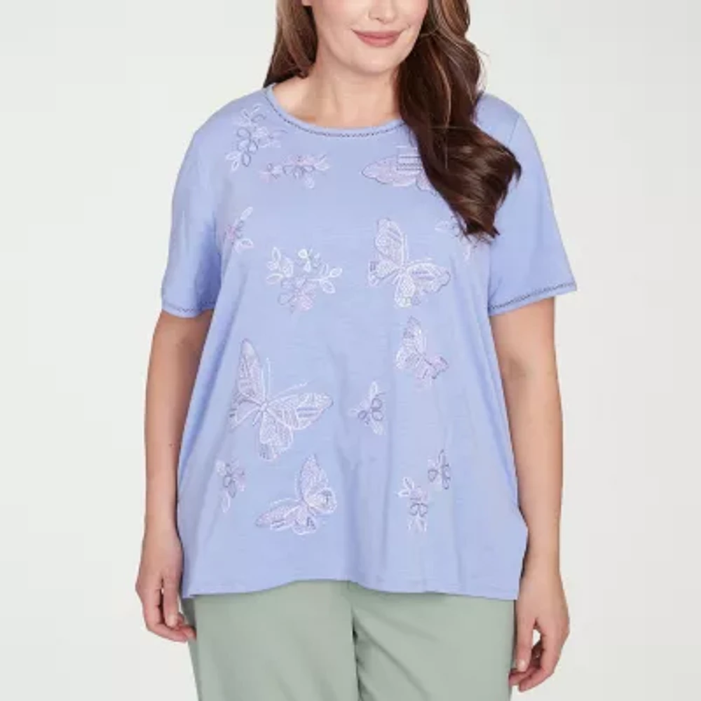 Alfred Dunner Santa Fe Womens Plus Crew Neck Short Sleeve T-Shirt