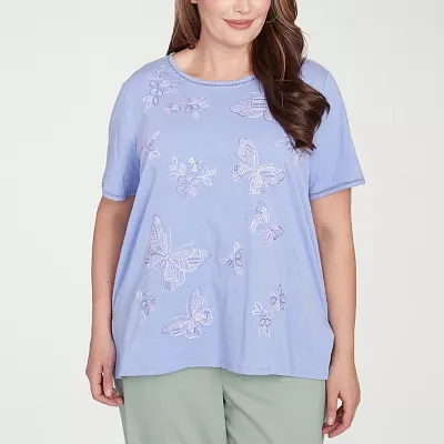 Alfred Dunner Santa Fe Womens Plus Crew Neck Short Sleeve T-Shirt