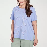 Alfred Dunner Santa Fe Womens Plus Crew Neck Short Sleeve T-Shirt