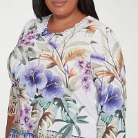 Alfred Dunner Santa Fe Womens Plus Crew Neck 3/4 Sleeve Stretch Fabric T-Shirt