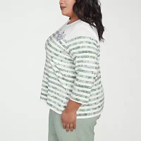 Alfred Dunner Santa Fe Womens Plus Crew Neck 3/4 Sleeve Stretch Fabric T-Shirt