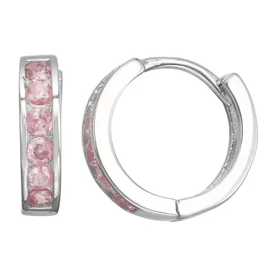 Children'S Pink Cubic Zirconia Sterling Silver 12mm Hoop Earrings