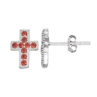 Children'S Red Cubic Zirconia Sterling Silver 10.5mm Cross Stud Earrings