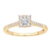 Womens CT. T.W. Natural White Diamond 10K Gold Cushion Engagement Ring