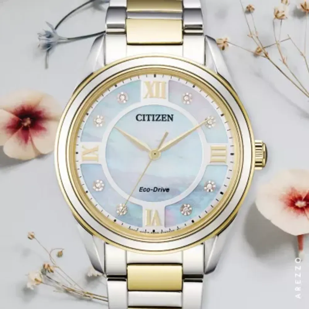 Citizen Arezzo Womens Diamond Accent Two Tone Stainless Steel Bracelet Watch Em0874-57d