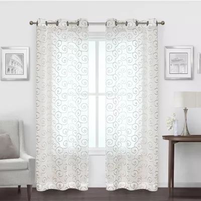 Regal Home Embroidered Swirl Sheer Grommet Top Set of 2 Curtain Panel