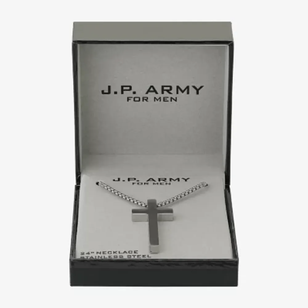 J.P. Army Men's Jewelry Stainless Steel 24 Inch Curb Cross Pendant Necklace