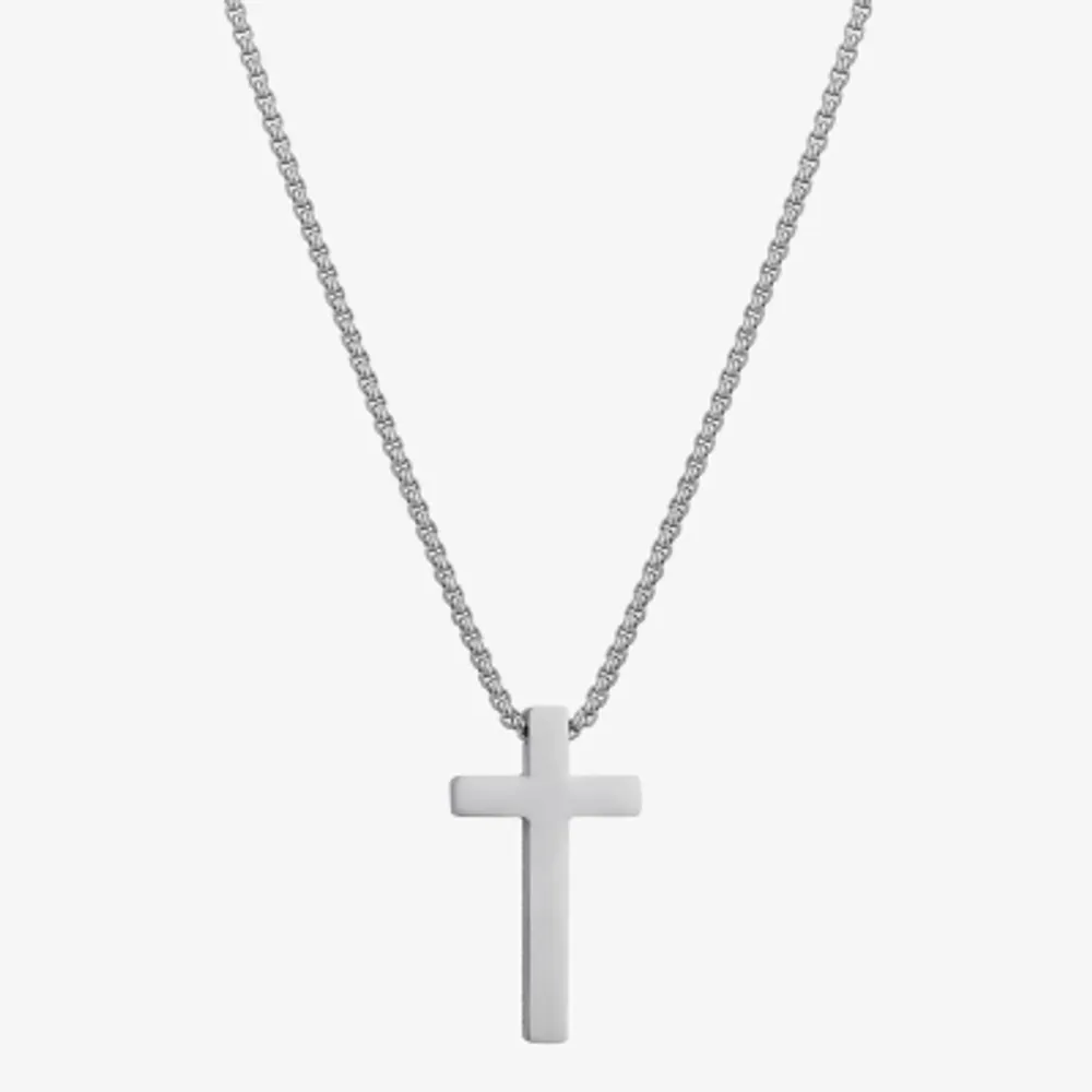 J.P. Army Men's Jewelry Stainless Steel 24 Inch Curb Cross Pendant Necklace