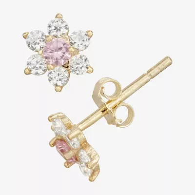 Pink Cubic Zirconia 14K Gold Over Silver 7mm Flower Stud Earrings