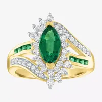 Womens Lab Created Green Emerald 14K Gold Over Silver Cocktail Ring