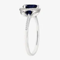 Womens 1/10 CT. T.W. Genuine Blue Sapphire 10K White Gold Pear Cocktail Ring