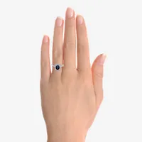 Womens Genuine Blue Sapphire 10K White Gold Oval Cocktail Ring
