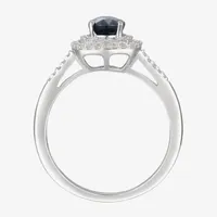 Womens Genuine Blue Sapphire 10K White Gold Oval Cocktail Ring