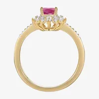 Womens 1/5 CT. T.W. Diamond & Lead Glass-Filled Red Ruby 10K Gold Pear Cocktail Ring