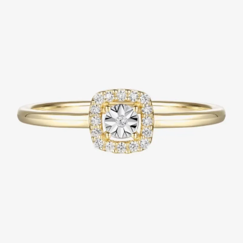 Womens 1/4 CT. T.W. Natural White Diamond 10K Gold Cushion Halo Cocktail Ring