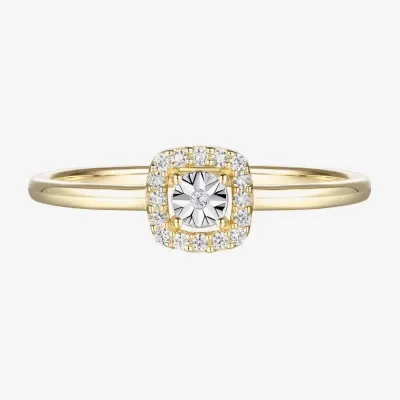 Womens 1/4 CT. T.W. Natural White Diamond 10K Gold Cushion Halo Cocktail Ring