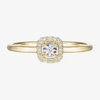 Womens 1/4 CT. T.W. Natural White Diamond 10K Gold Cushion Halo Cocktail Ring