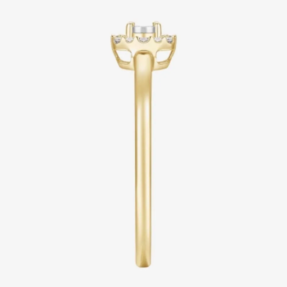 Womens 1/4 CT. T.W. Natural White Diamond 10K Gold Cushion Halo Cocktail Ring